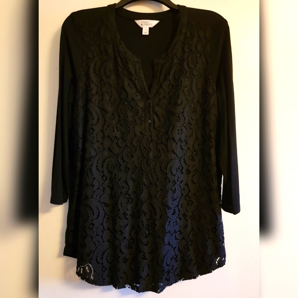 Market & Spruce Tarina Mixed Material Blouse